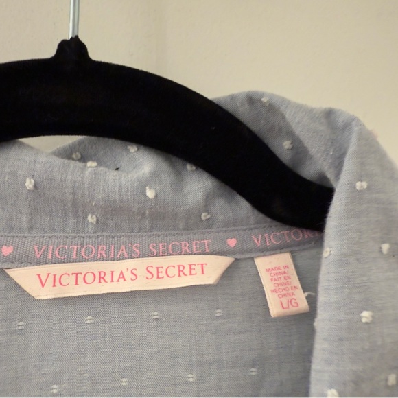 Victoria’s Secret Dotted Chambray Tie Waist Sleep Dress Shirt Robe Size Large L - Picture 2 of 5